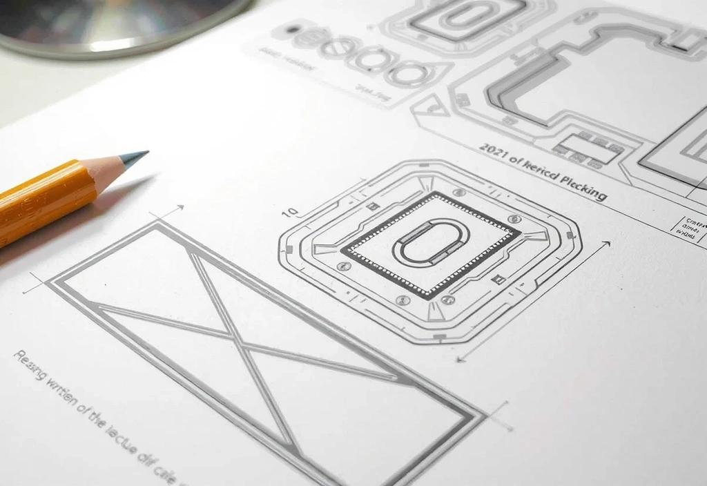 Technical blueprint sketch illustrating protected intellectual property